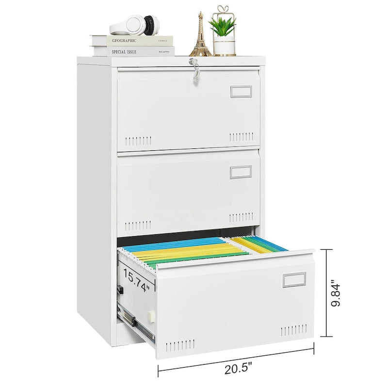Metal Lateral 3 Drawer File Cabinet with Lock
