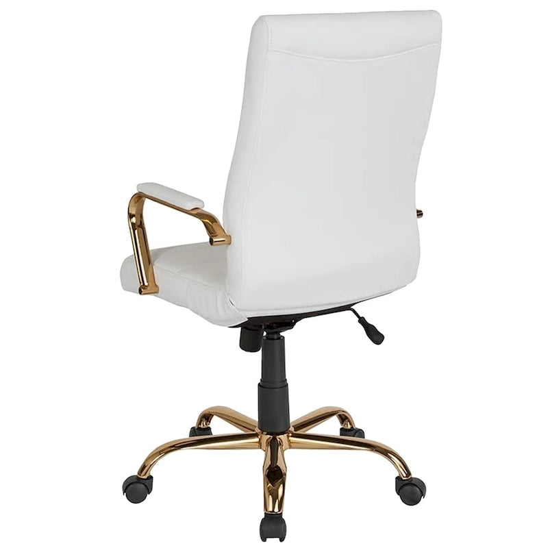 Galaxy High Back Horizontal Stitching White Leather Executive Adjustable Swivel Office Chair with Gold Frame