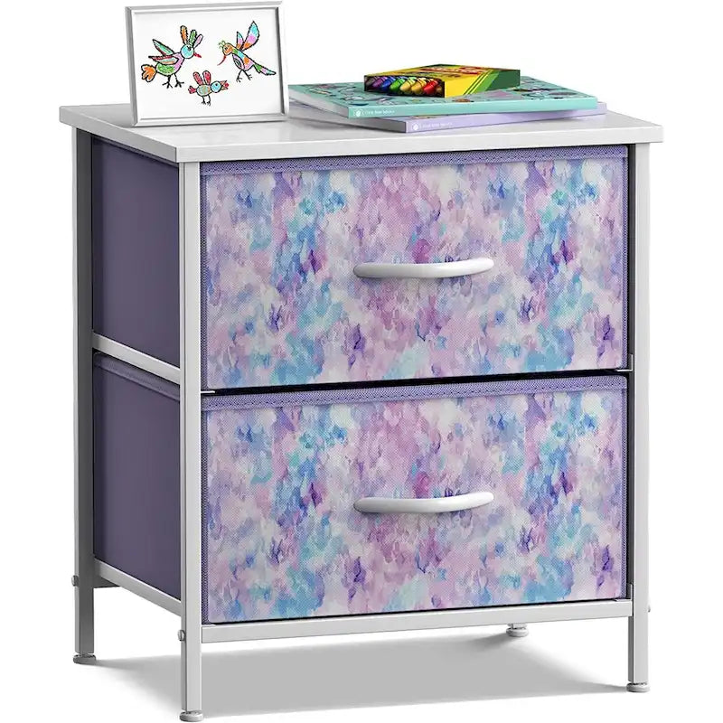 2 Drawer Bedside Nightstand End Table Bedroom Dresser, Pastel Colors