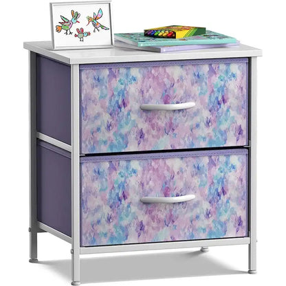 2 Drawer Bedside Nightstand End Table Bedroom Dresser, Pastel Colors