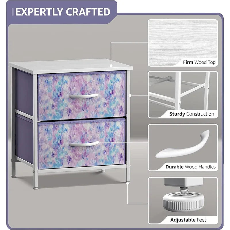 2 Drawer Bedside Nightstand End Table Bedroom Dresser, Pastel Colors