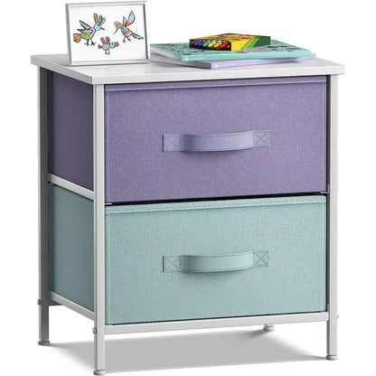 2 Drawer Bedside Nightstand End Table Bedroom Dresser, Pastel Colors