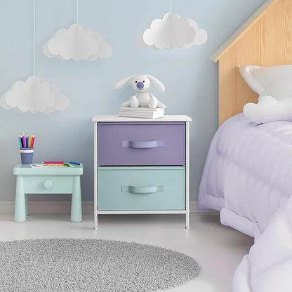 2 Drawer Bedside Nightstand End Table Bedroom Dresser, Pastel Colors