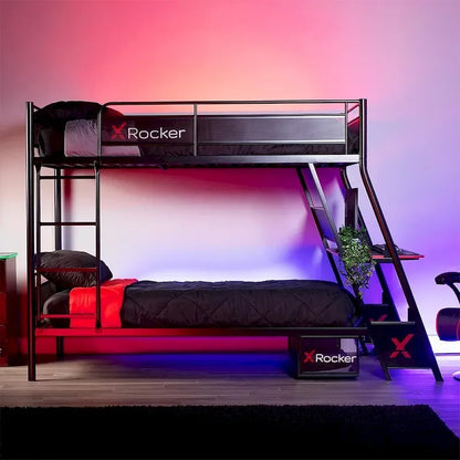 X Rocker Armada Twin Gaming Bunk Bed with Built-In Gaming Desk, Black