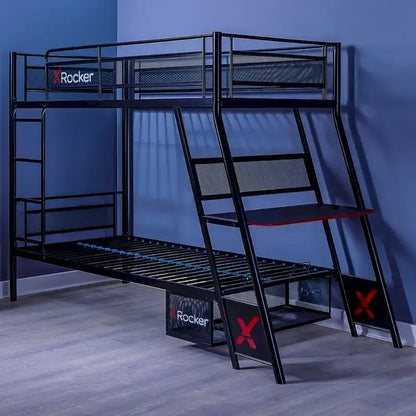 X Rocker Armada Twin Gaming Bunk Bed with Built-In Gaming Desk, Black
