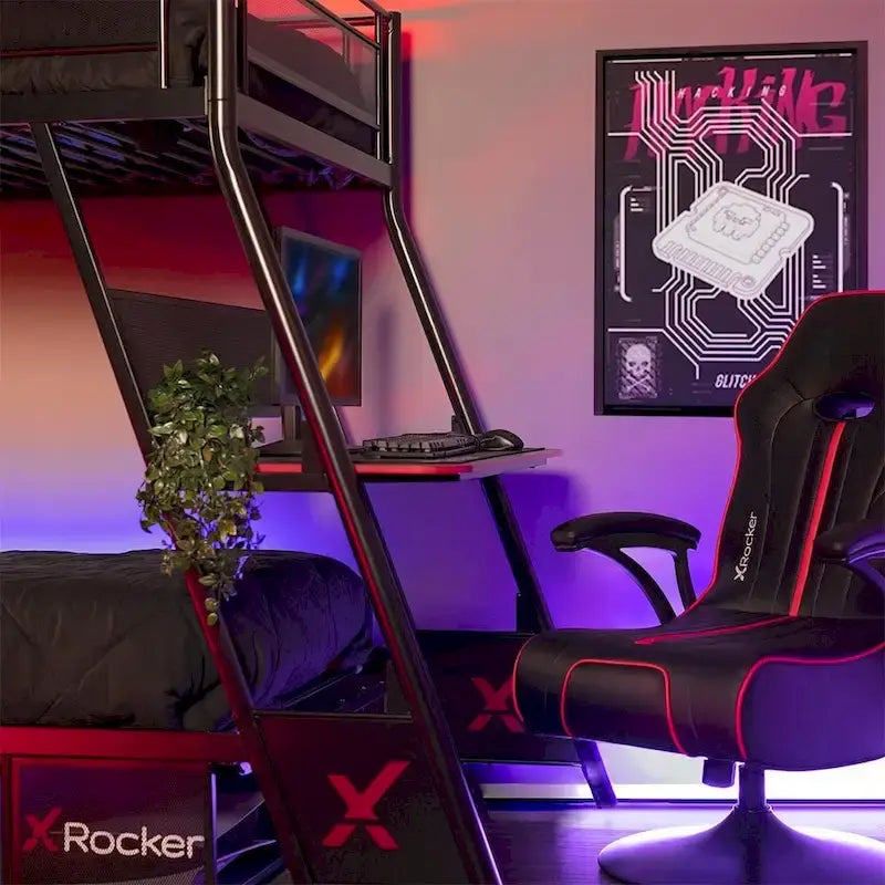 X Rocker Armada Twin Gaming Bunk Bed with Built-In Gaming Desk, Black