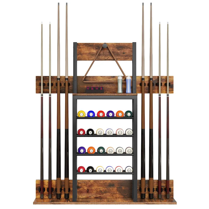 Moasis 8-Cue Wall Mounting Billiard Rack with 24-Ball Storage Rack