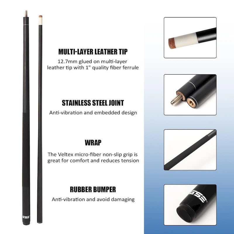 GSE Set of 4 Matte Fiberglass Graphite Composite Billiard Pool Cue Sticks. 58 2-Piece Pool Cue Set for House or Commercial Use
