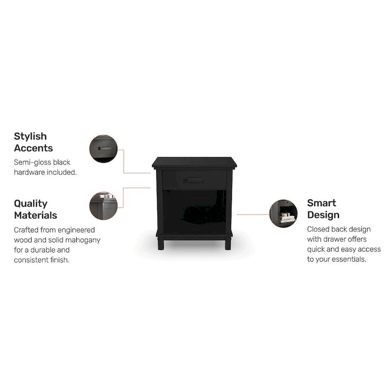 Homestyles Oak Park Black Wood Nightstand