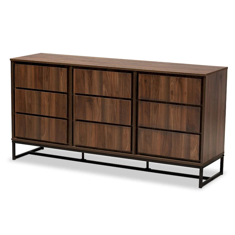 Neil Brown Wood and Black Finished Metal 3-Door Sideboard Buffet