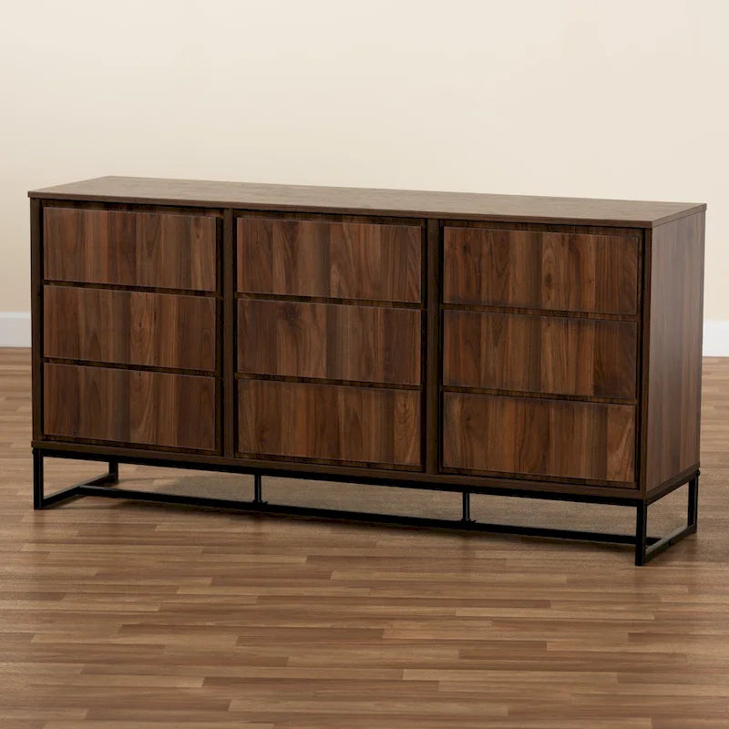 Neil Brown Wood and Black Finished Metal 3-Door Sideboard Buffet
