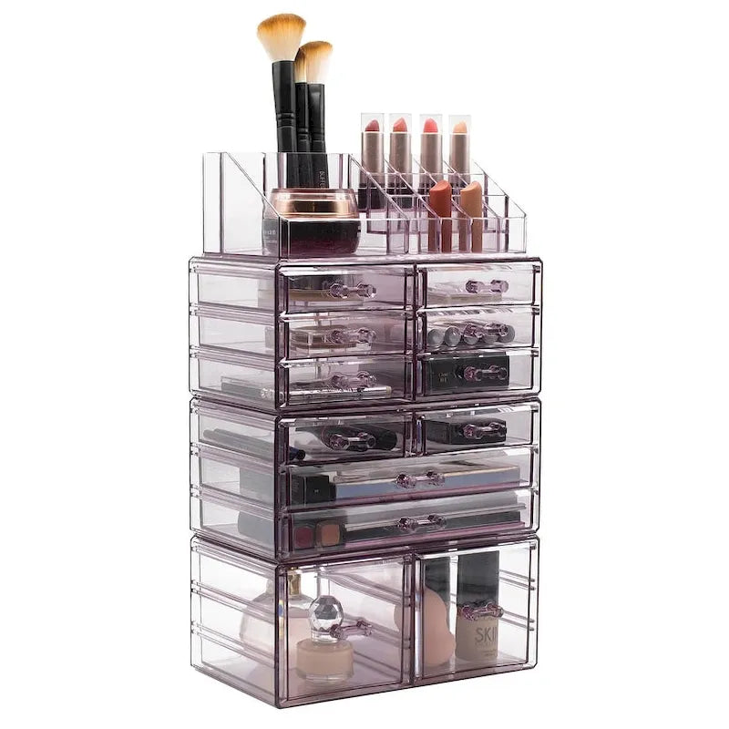 Sorbus Cosmetic Makeup and Jewelry Storage Case with 12 Drawers and 16 Slots - 4-Piece Set