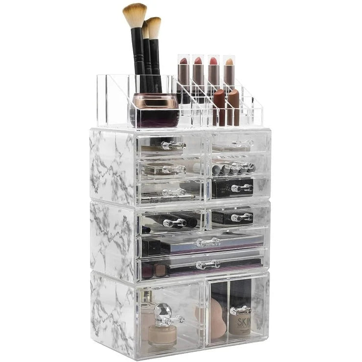 Sorbus Cosmetic Makeup and Jewelry Storage Case with 12 Drawers and 16 Slots - 4-Piece Set