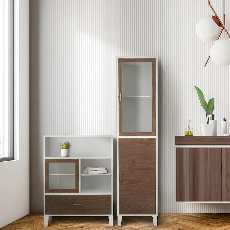 Teamson Home Tyler Modern Wooden Floor Storage Cabinet, Walnut and White