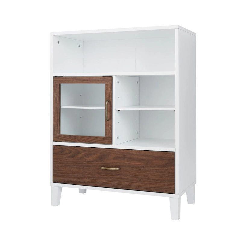 Teamson Home Tyler Modern Wooden Floor Storage Cabinet, Walnut and White