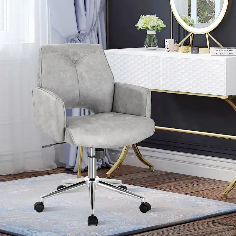 Modern Mid Back Tufted Office Chair Faux Leather Computer Desk Chair