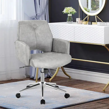 Modern Mid Back Tufted Office Chair Faux Leather Computer Desk Chair