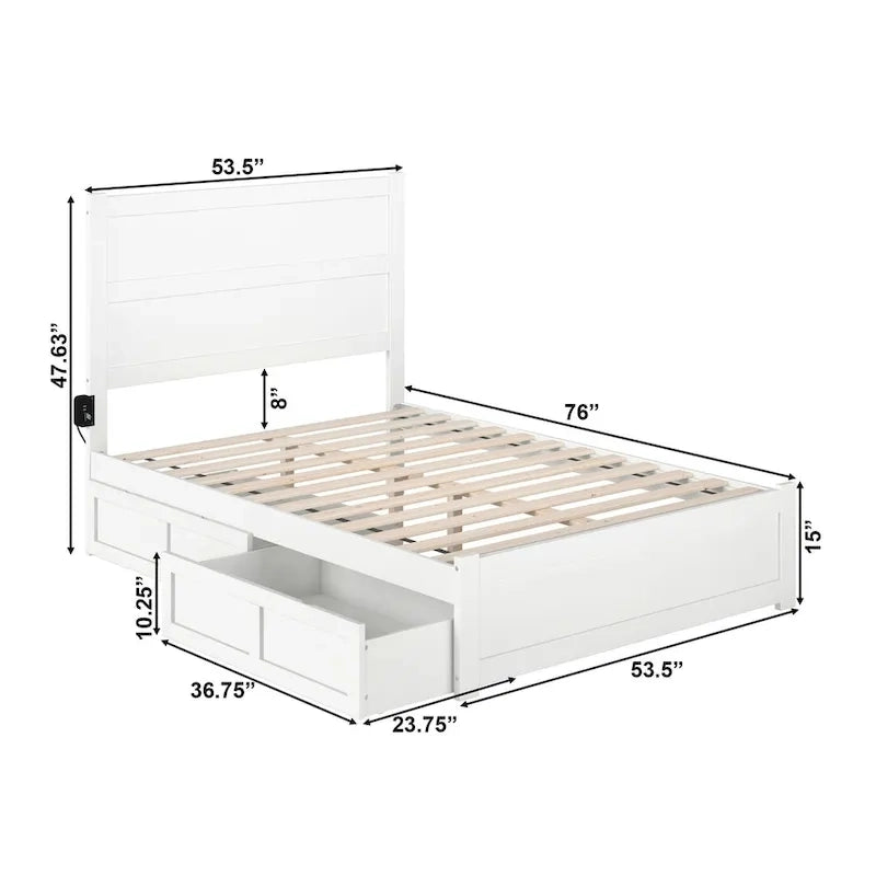 NoHo Full Bed with Footboard and 2 Drawers in White