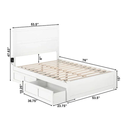 NoHo Full Bed with Footboard and 2 Drawers in White