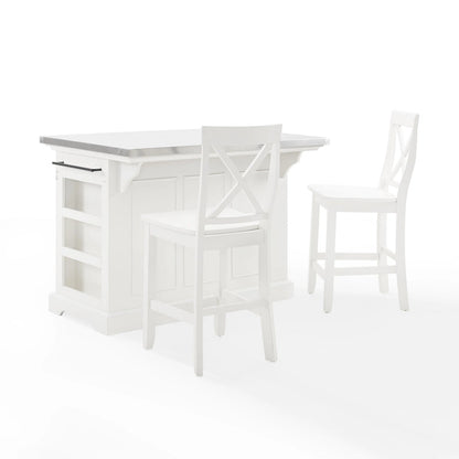 Crosley Julia Stainless Steel Top Island W/X-Back Stools - 50 W x60 D x41 H