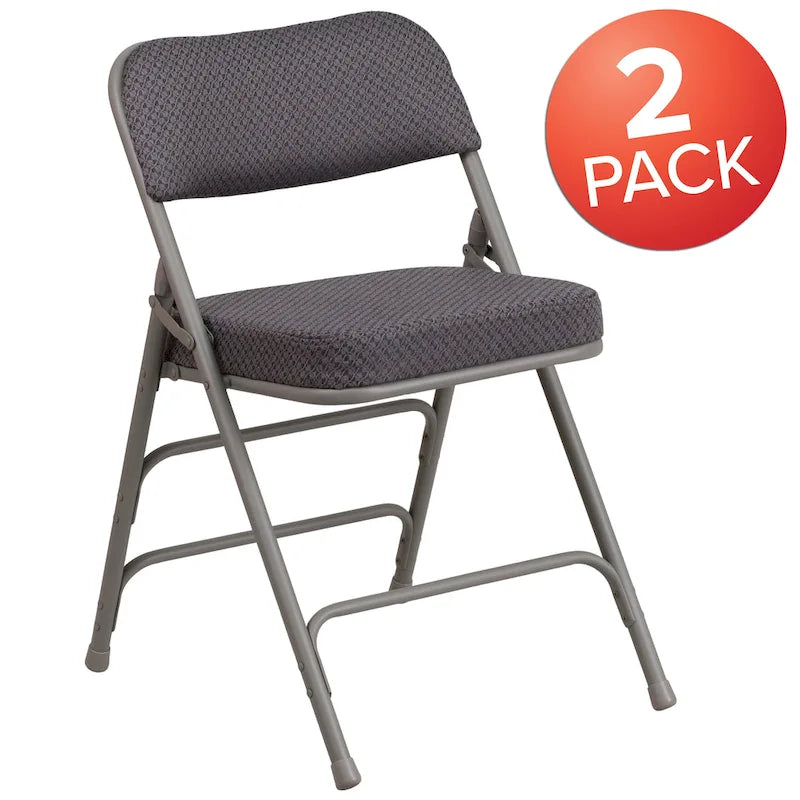 2 Pack Curved Triple Braced & Hinged Fabric Upholstered Metal Folding Chair