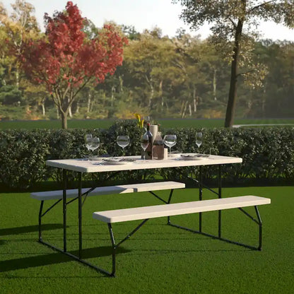 All-In-One Folding Picnic Table and Bench Set - Adult Size, Wood Grain