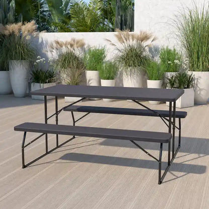 All-In-One Folding Picnic Table and Bench Set - Adult Size, Wood Grain