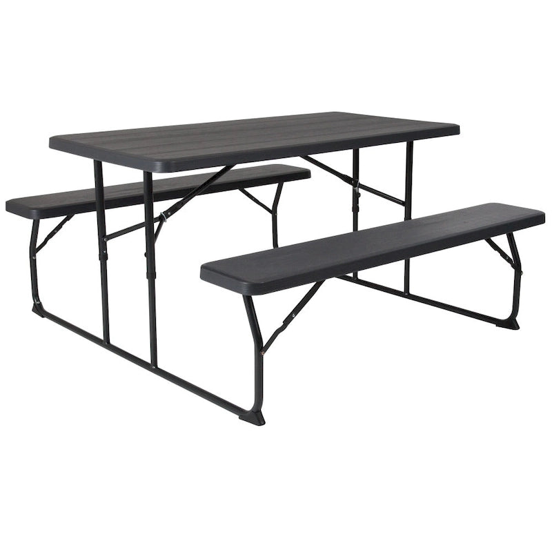 All-In-One Folding Picnic Table and Bench Set - Adult Size, Wood Grain