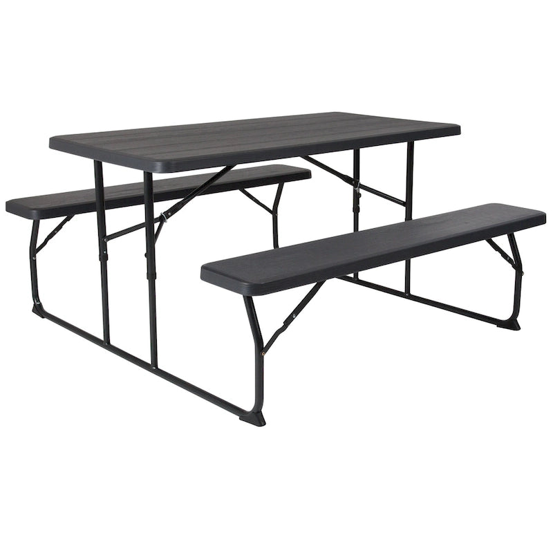 All-In-One Folding Picnic Table and Bench Set - Adult Size, Wood Grain