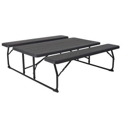 All-In-One Folding Picnic Table and Bench Set - Adult Size, Wood Grain