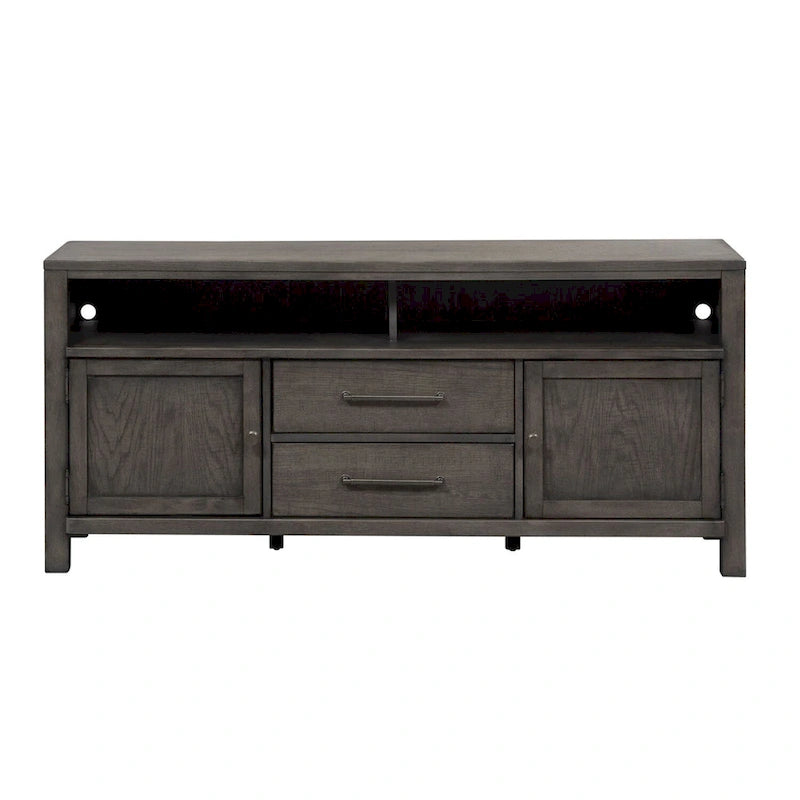 Modern Farmhouse Dusty Charcoal Distressed 66 Inch Entertainment Console