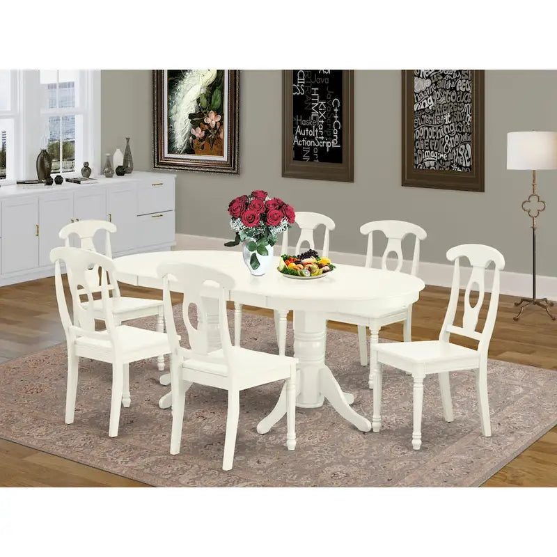 East West Furniture Dining Set- an Oval Dining Table and Kitchen Chairs, Linen White(Pieces Options)