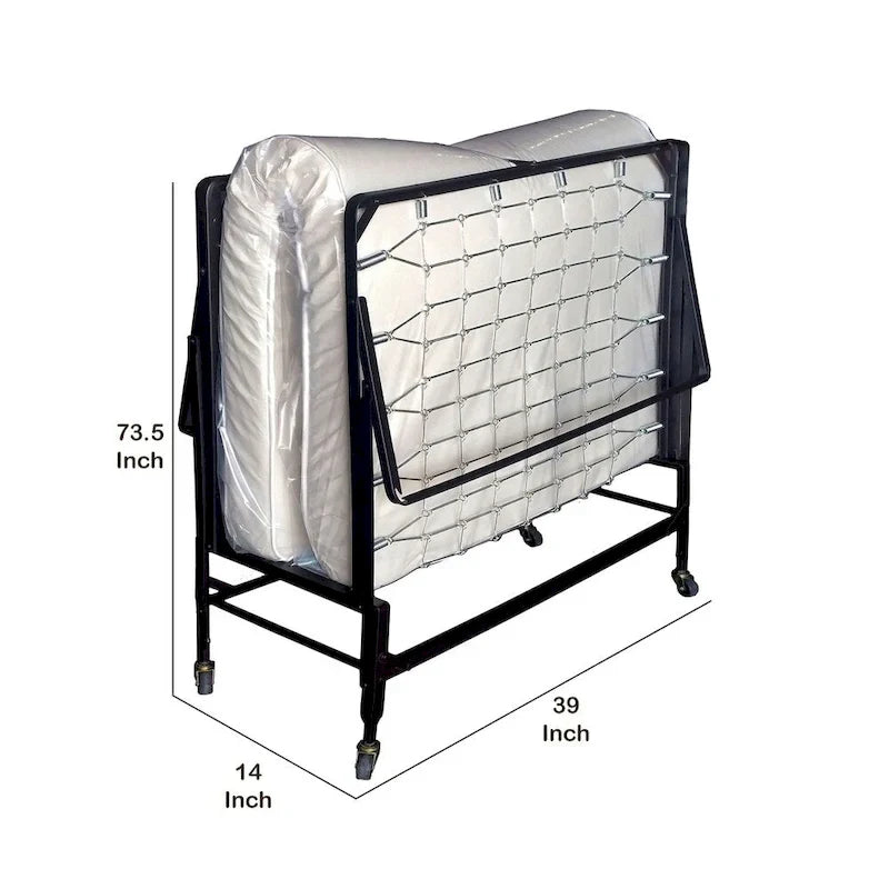 Metal Rollaway Folding Bed with 39 Inch Mattress and Casters, Black