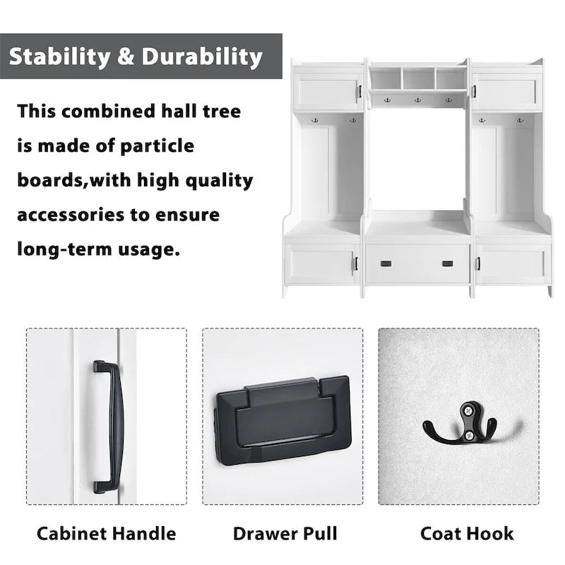 Merax 4-in-1 Multifunctional Entryway Bench Hall Tree with 7 Metal Black Hooks