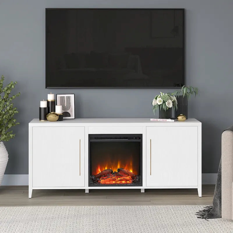 Jasper Rectangular TV Stand with Log Fireplace for TV's up to 65