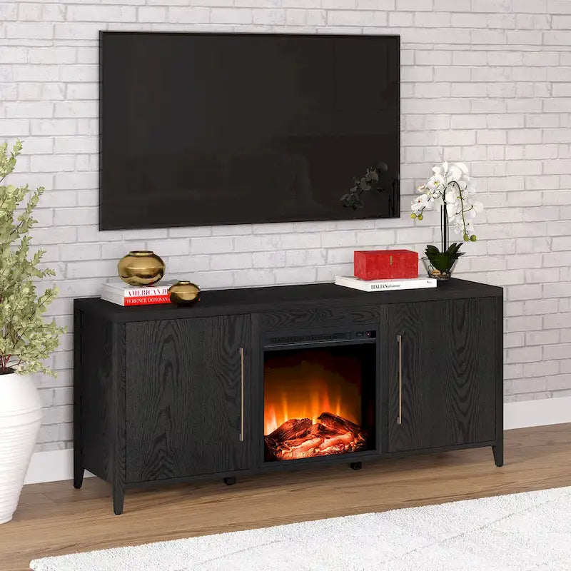 Jasper Rectangular TV Stand with Log Fireplace for TV's up to 65