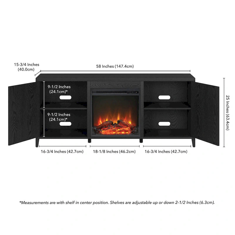 Jasper Rectangular TV Stand with Log Fireplace for TV's up to 65