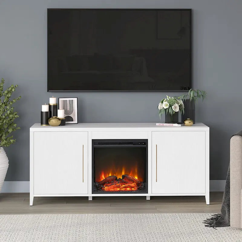 Jasper Rectangular TV Stand with Log Fireplace for TV's up to 65