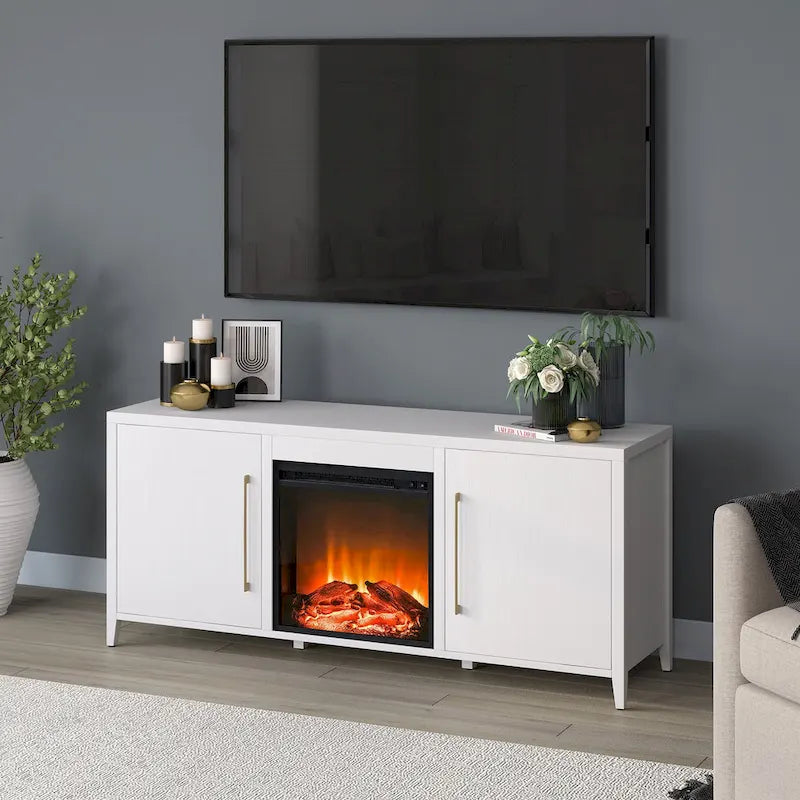 Jasper Rectangular TV Stand with Log Fireplace for TV's up to 65