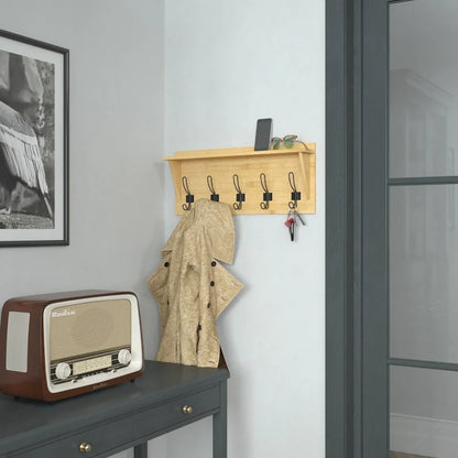 Wall Mounted Storage Rack with Upper Shelf and Storage Hooks