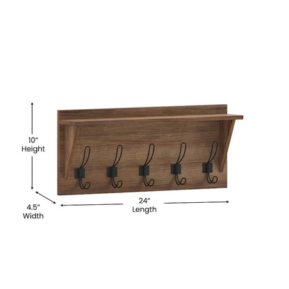 Wall Mounted Storage Rack with Upper Shelf and Storage Hooks