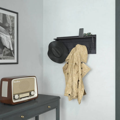 Wall Mounted Storage Rack with Upper Shelf and Storage Hooks