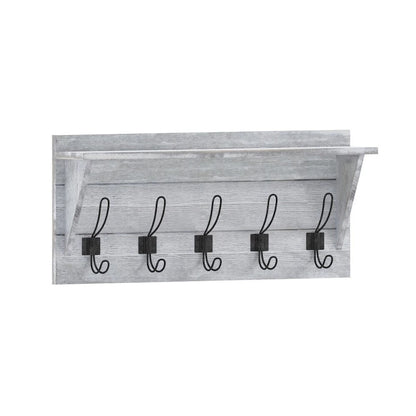 Wall Mounted Storage Rack with Upper Shelf and Storage Hooks