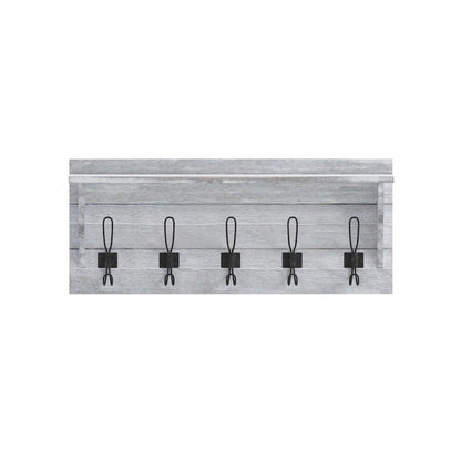 Wall Mounted Storage Rack with Upper Shelf and Storage Hooks