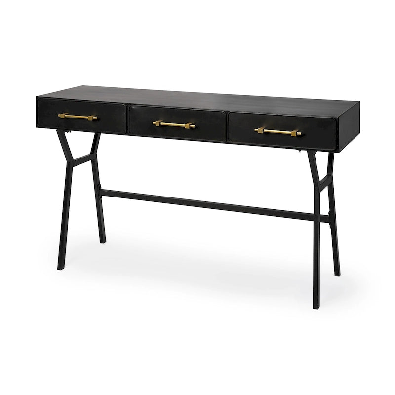 Vince Black Metal with Gold Accents 3 Drawer Office Desk