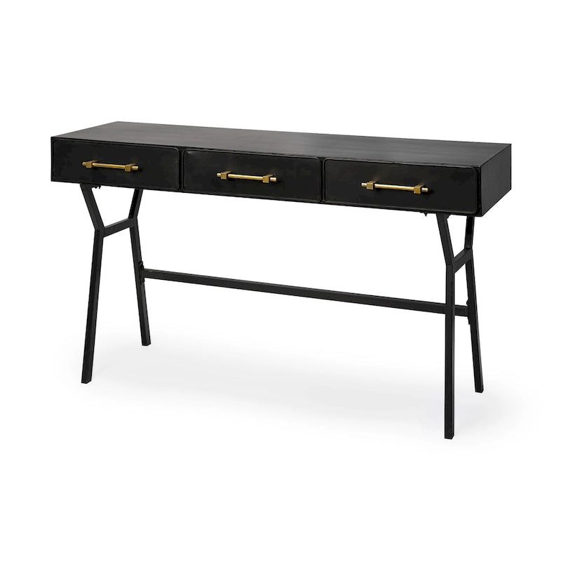 Vince Black Metal with Gold Accents 3 Drawer Office Desk