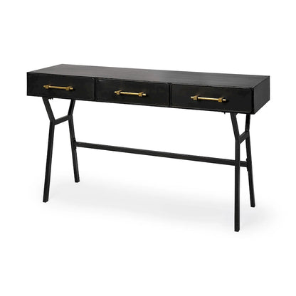 Vince Black Metal with Gold Accents 3 Drawer Office Desk
