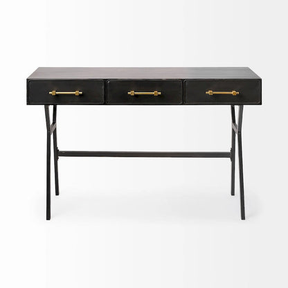 Vince Black Metal with Gold Accents 3 Drawer Office Desk