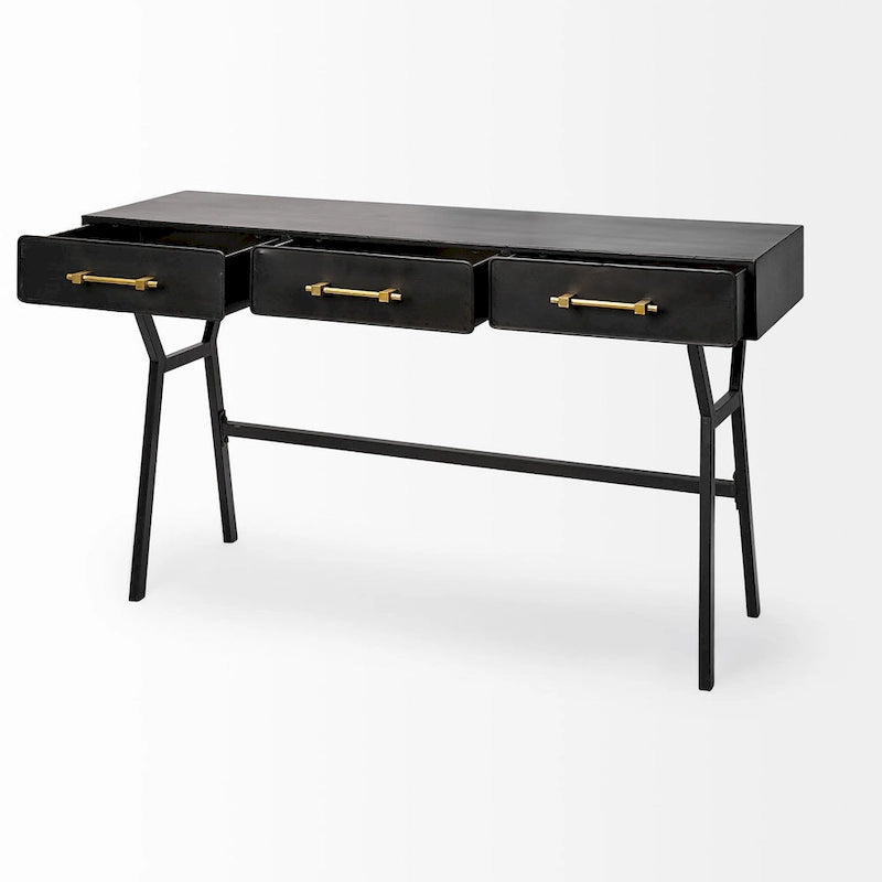 Vince Black Metal with Gold Accents 3 Drawer Office Desk