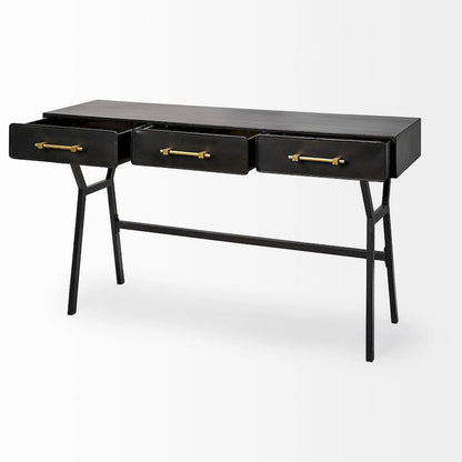 Vince Black Metal with Gold Accents 3 Drawer Office Desk